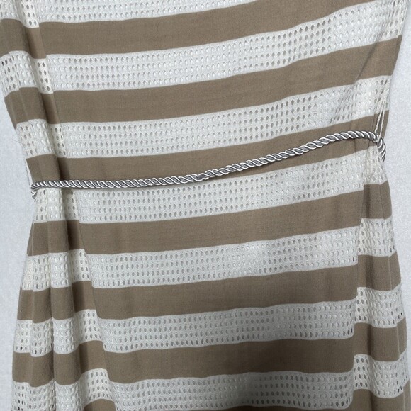 Sharagano Size 8 Dress with Belt White and Brown Striped Lined Rayon Polyester - Picture 7 of 9